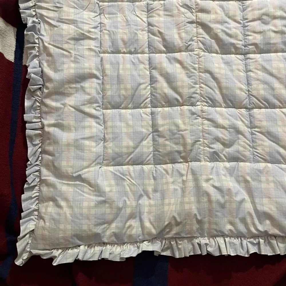 Laura Ashley Mother & Child Baby Nursery Blanket blue plaid quilted ruffle trim